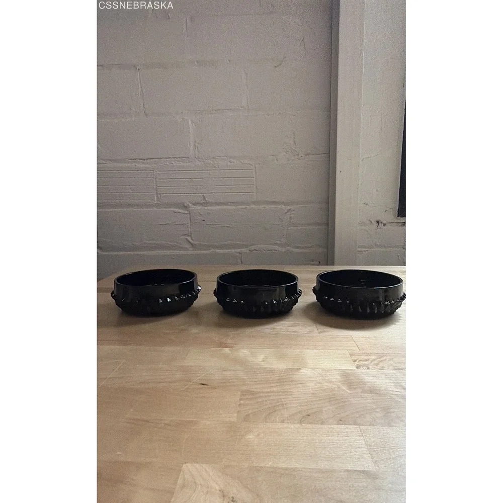 Set of 3 Vintage Black Amethyst Glass Hobnail Salt Cellars Open Dips Fenton Styl
